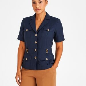 SIGNATURE BY LARRY LEVINE Sz 4 Navy Suit Jacket Blazer Lined Gold Career